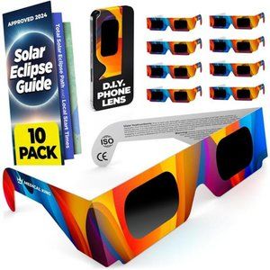Solar Eclipse Glasses AAS Approved 2024 10 Pac) CE and ISO Certified Safe Shades